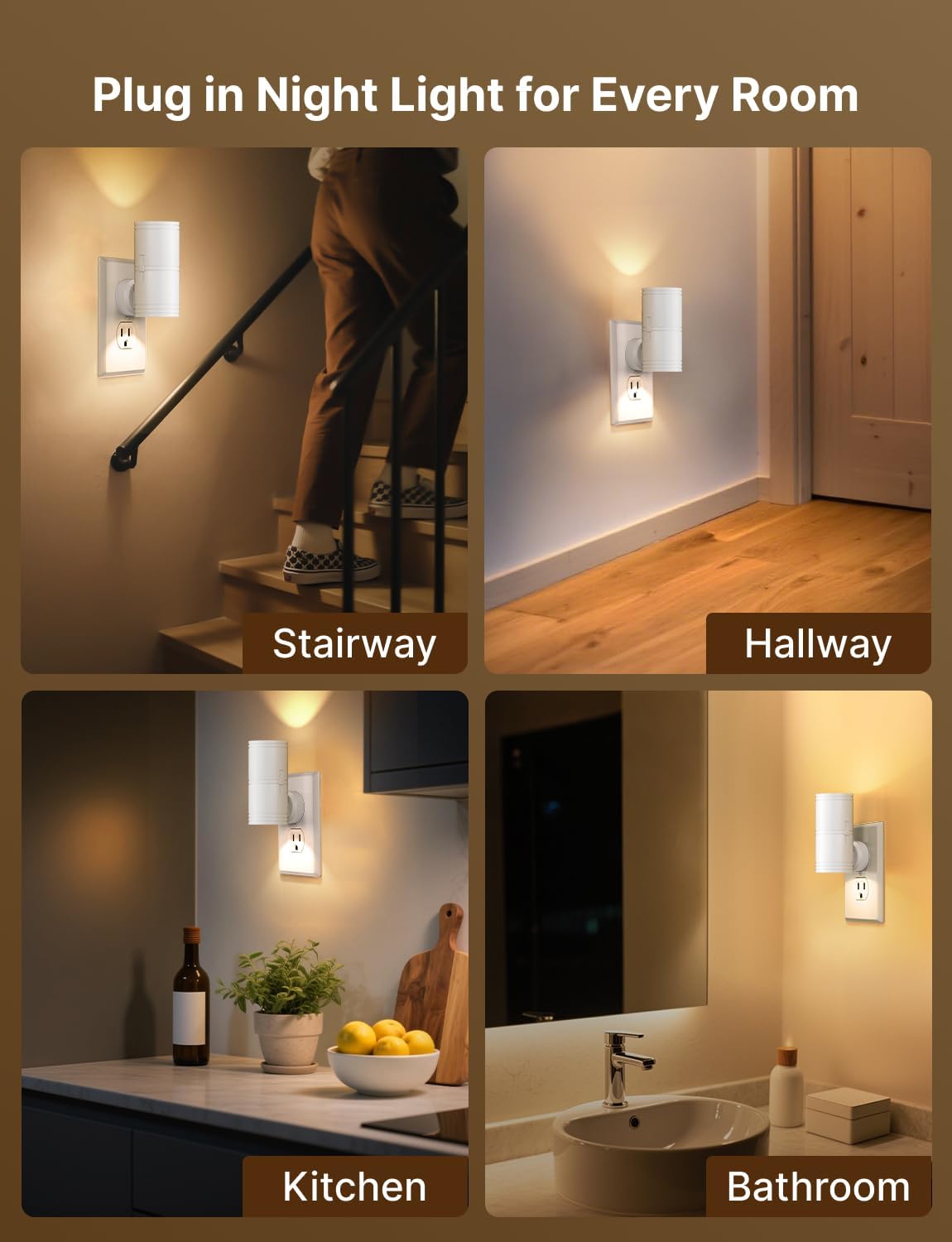 Likelgn Night Light Plug into Wall, 2 Pack Dimmable LED Nightlight with Dusk to Dawn Sensor, Soft White Glow, for Hallway, Bathroom, Bedroom, Black
