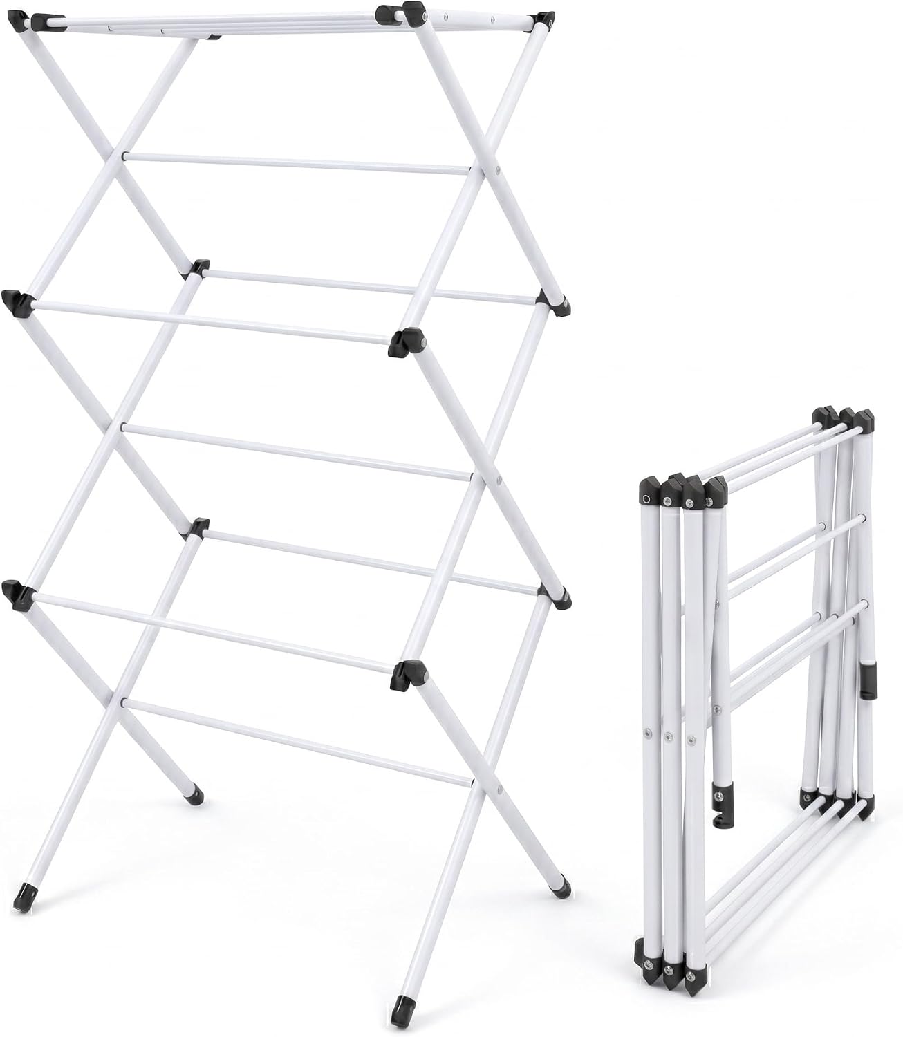 Honey-Can-Do Heavy-Duty Gullwing Clothes Drying Rack, 50 lb, White | Gullwing rack adds 46 ft of drying space with dedicated shoe bars. Sturdy metal, 50 lb capacity, folds flat.