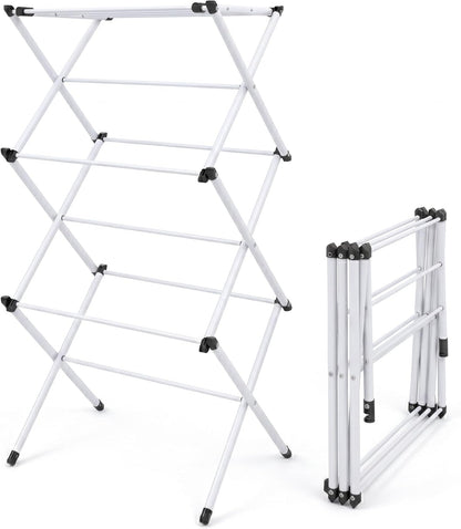 Honey-Can-Do Heavy-Duty Gullwing Clothes Drying Rack, 50 lb, White | Gullwing rack adds 46 ft of drying space with dedicated shoe bars. Sturdy metal, 50 lb capacity, folds flat.