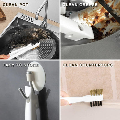 Kitchen Cleaning Scrub Brush - Deep Gas Stove Brass Wire Brushes with Stiff Bristles & Cooktop Scraper, Scrubber for Range Hood Grease Grime, Rust Cleaner for Pot Pan, Household Cleaning Tools