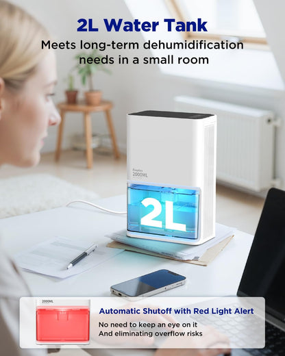 EasyAcc Bathroom Dehumidifier, 45 oz/Day Small Dehumidifier for Bathroom, Quiet Moisture Control Mini Dehumidifier for Home, Low-Temp Operation, Auto Shut-Off, 68 oz Tank, 7 LED Light for Closet RV