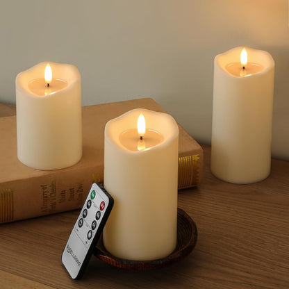 ANGELLOONG Flickering Flameless Candles, Realistic Battery Operated Candles with Remote and Timer, Set of 3 LED Candles for Room Fall Home Wedding Decor Centerpieces Table Party Valentines Decorations