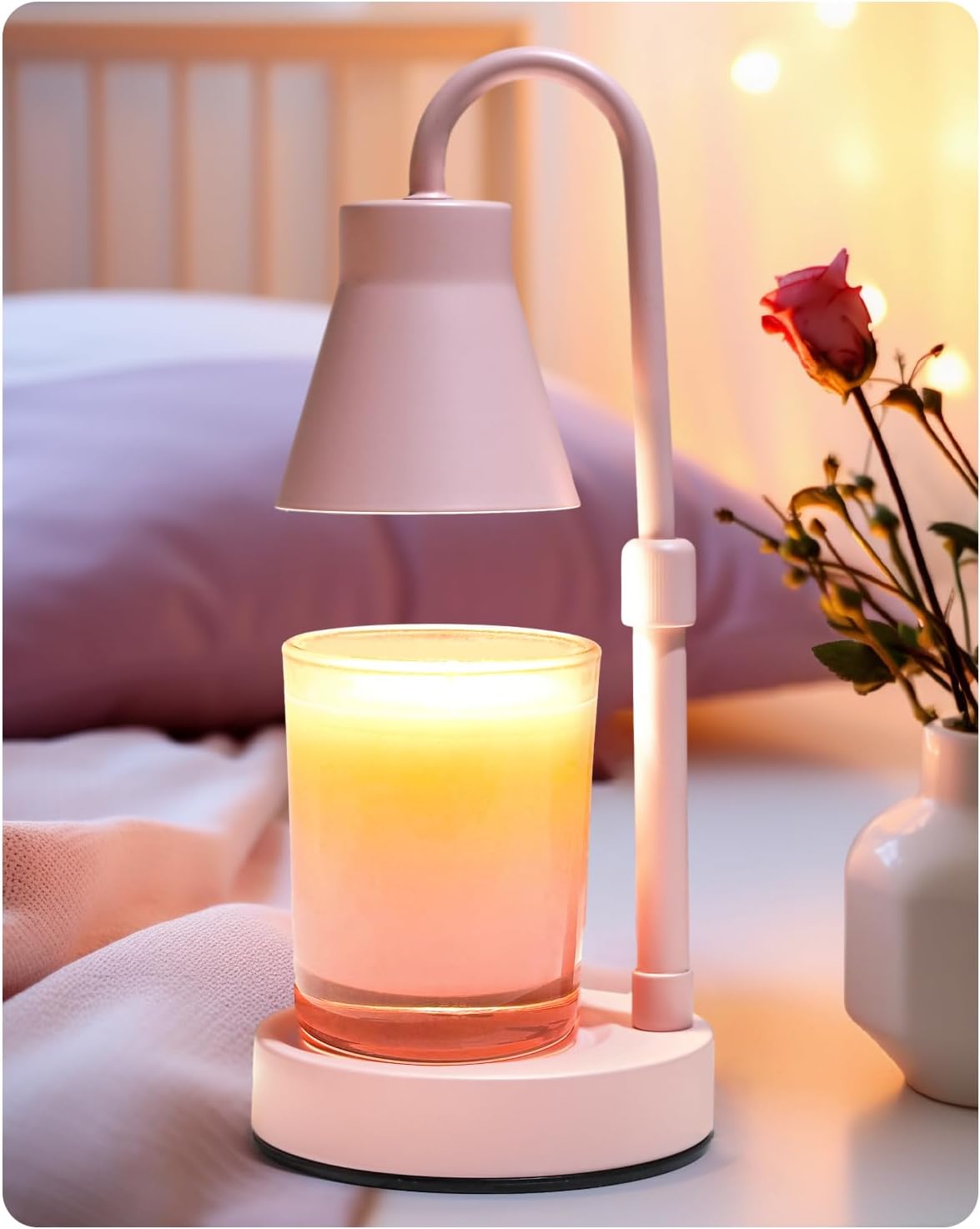 Elenhome Candle Warmer Lamp with Adjustable Height, Stepless Dimming Function-Home Decor Lamp, Metal Candle Lamp for Jar Candles, No Flame Scented Candle Warmer with 2 Bulbs (Black)