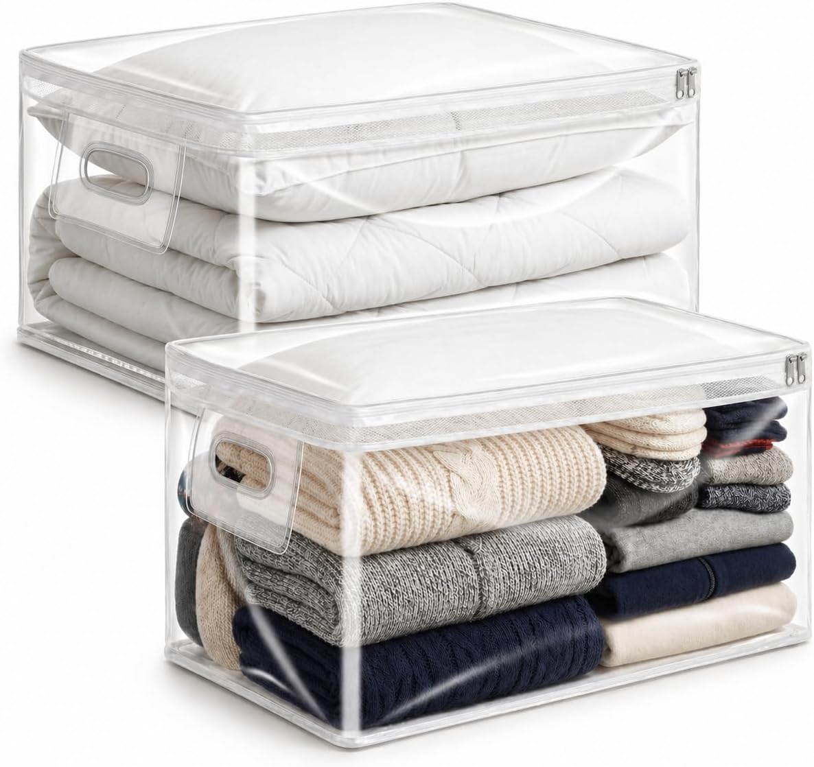 Clear Storage Bags with Zipper, 2 Pack — Comforter Storage Bag, Blanket Storage Bag & Clothes Storage Bag for Under Bed, 20 Gallon Jumbo Transparent Plastic Bag for Bedding, Quilts & Seasonal Storage