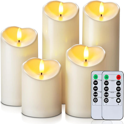 Homemory Dripping Wax Flameless Candles, Battery Operated Candles with Remote Control and Timers, LED Pillar Candles, Electric Fake Candles, 3" x 6", Set of 2
