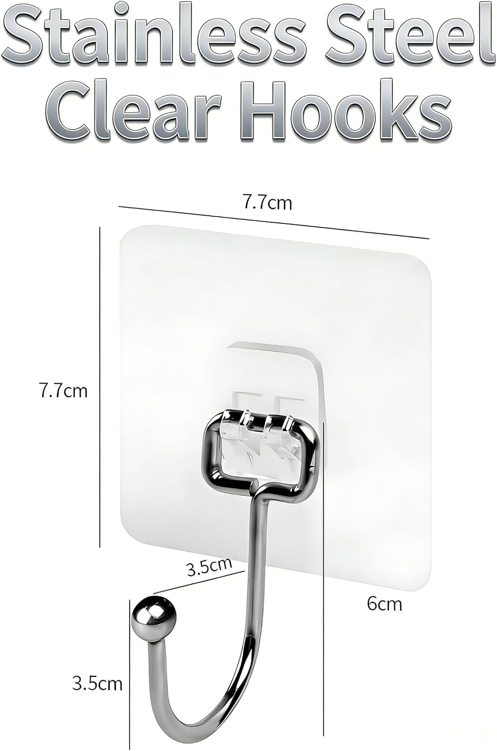 15-Pack Large Adhesive Hooks Heavy Duty 33 lbs - Transparent Waterproof Wall Hooks for Towels & Robes, No Damage