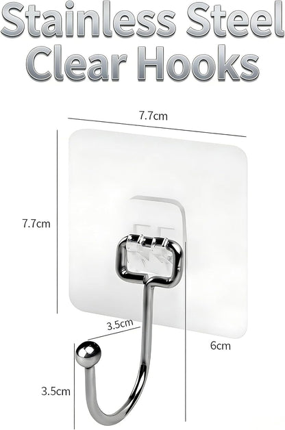15-Pack Large Adhesive Hooks Heavy Duty 33 lbs - Transparent Waterproof Wall Hooks for Towels & Robes, No Damage