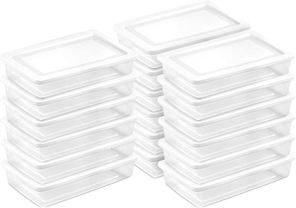 Sterilite 6 Pack Storage Box, 41 Quart Stackable Tote, Clear Plastic Container with Secure Snapping White Lids for Home and Office Organization