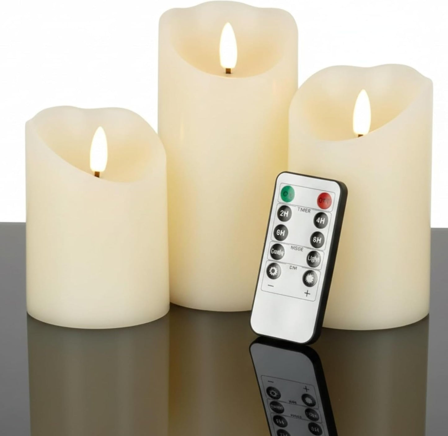 VENTA Set of 3 White Pillar Candles | Real Wax Battery Operated Flickering LED Candles with Remote | Timeless Decor for Farmhouse, Modern & Mantel Displays