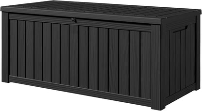 100 Gallon Storage Box, Waterproof Resin Deck Box with Hydraulic Piston Design, Lockable Storage Bench for Package Delivery, Storage Bin for Patio Cushions, Garden Tools, Black