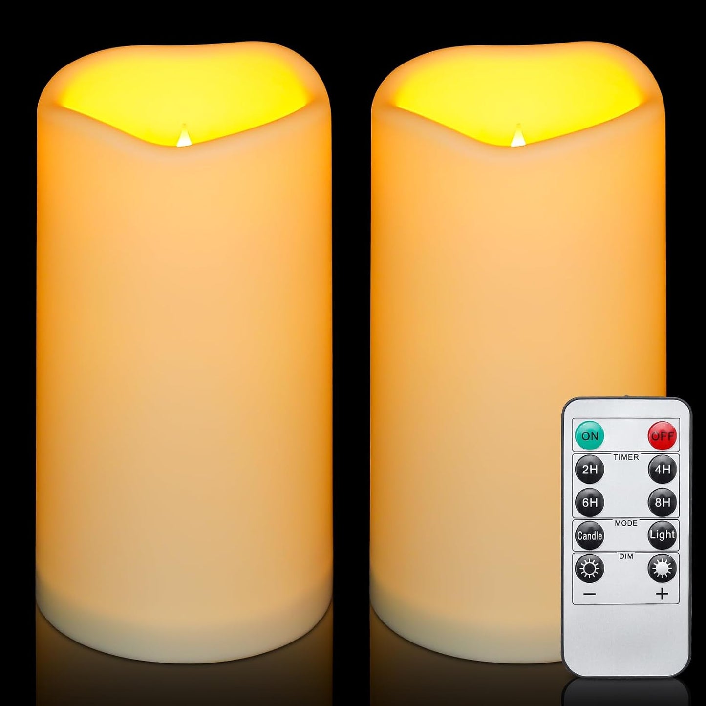 Enido Flameless Candles with Remote, 9 PC Outdoor Waterproof Battery Operated LED Pillar Candles, Flickering Electric Candles with Timer, 3" x 4" 5" 6" for Lantern, Patio, Wedding, Easter