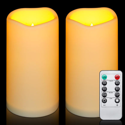 Enido Flameless Candles with Remote, 9 PC Outdoor Waterproof Battery Operated LED Pillar Candles, Flickering Electric Candles with Timer, 3" x 4" 5" 6" for Lantern, Patio, Wedding, Easter