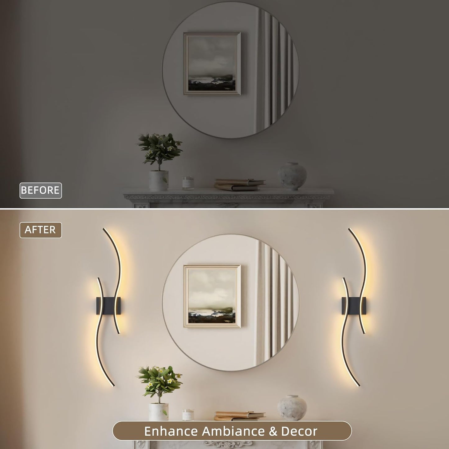 Battery Operated Wall Sconce Set of 2, Dimmable Modern LED Rechargeable Wall Light with Remote Control, Wall Decor for Living Room, Hallway, Quick Install, No Electrician Required