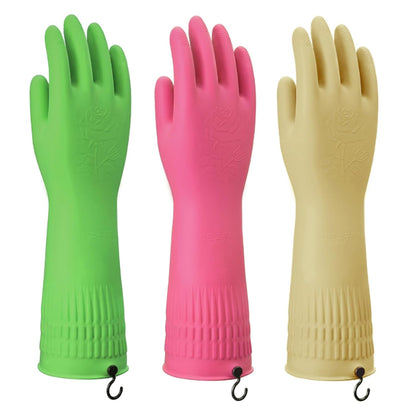 Rubber Gloves for Cleaning – 3 Pairs Reusable Gloves for Dishwashing, Kitchen and Household Tasks, 15-Inch Long (Regular Style, Large (Fits Medium Hands))