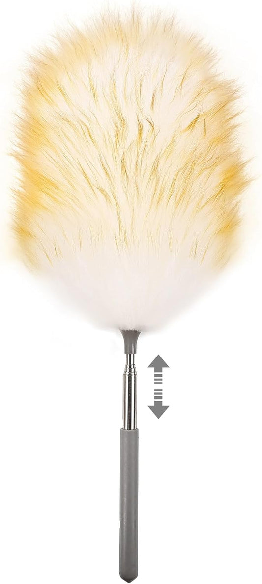 Extendable Lambswool Duster 29-110 Inch,Anti-Static Flexible Head, Stainless Steel Pole for Cleaning High Ceiling,Fan,Furniture,Roof Dusting