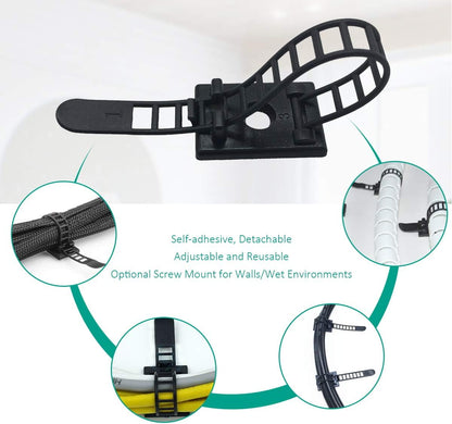25 Pieces Desk Wire Organizer Cable Ties Zip Ties Adhesive Cord Clips Cable Management Cord Keeper Desk Wire Management | Compact 25-pack for desks, entertainment centers, and small home cable setups; adjustable nylon straps release for reuse.