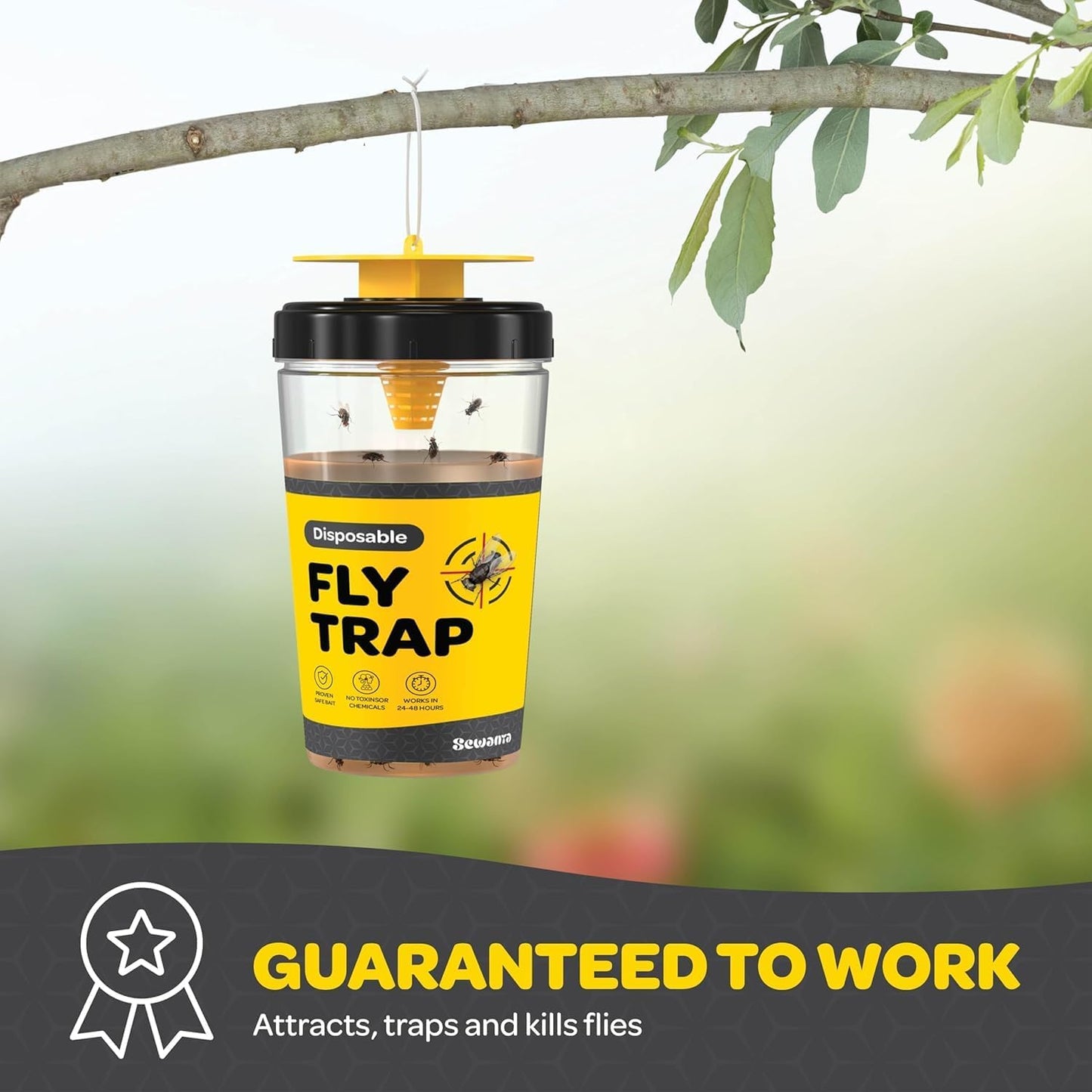 Outdoor Fly Trap [Set of 2] Fly Traps with Dissolvable Non-Toxic Bait - Fly Repellent for Outdoor Use Only - Controls Flies for Patios, Barns, Ranches Etc. Hanging Fly Traps with Tie Included