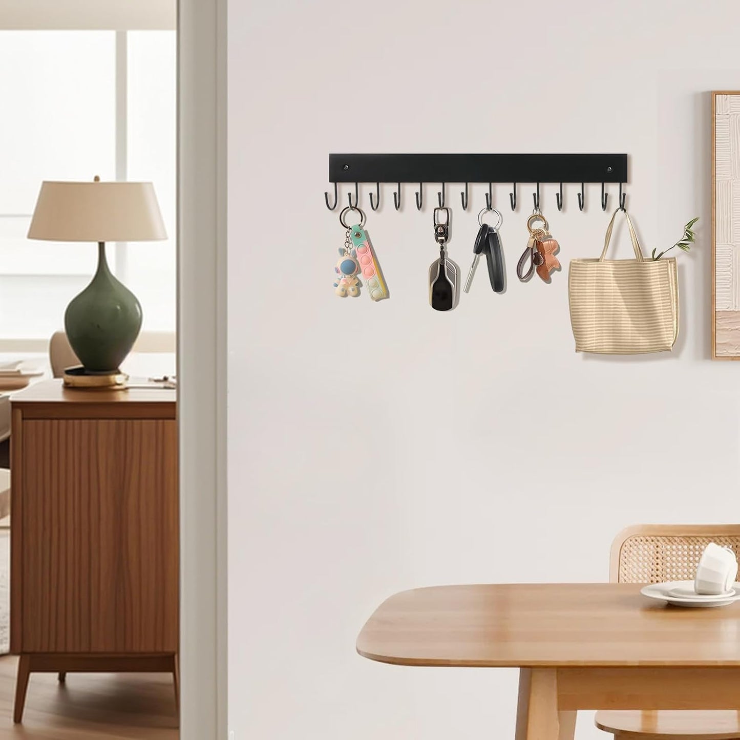 2Pack Key Holder Wall Mount with 28 Rotating 180° Key Hooks, 14.6" Rustproof Organizer Hanger for Apartment Decor, Wall Storage Rack for Entryway, Living Room, Hallway, Bathroom, Kitchen(White)