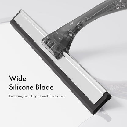 AmazerBath Shower Squeegee for Glass Doors, All-Purpose Squeegee with Suction Hook & Adhesive Hook, Clear Squeegee for Shower Glass, Windows, Mirrors, Tiles and Car Windows - 10 Inches, Clear