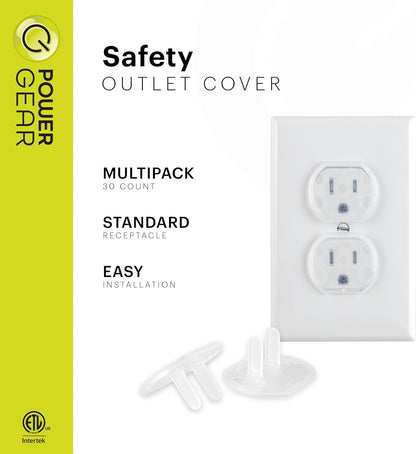 Power Gear Child Safety Electrical Outlet Covers, Tamper‑Resistant Plug Protectors for Standard Wall Outlets, Baby‑Proof & Child‑Proof Safety Caps, Clear, 30 Pack, 51175