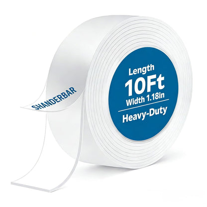 Nano Double Sided Tape Heavy Duty - 9.8ft Removable Clear Mounting Tape for Walls, Carpet, Rug & DIY – Strong Two Sided Adhesive Tape – No Residue, Washable, Traceless