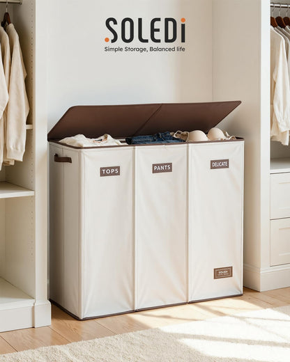 SOLEDI 180L Laundry Hamper 3 Section, Extra Large Laundry Hamper with Lid, Dirty Clothes Hamper with Sturdy Handle, Large Laundry Basket Organizer for Laundry Room, Bedroom, Hampers for Laundry