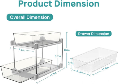 2 Pack Bathroom Organizer,2 Tier Blue Under Sink Organizers Vanity Countertop Storage Container,Cabinet Drawers Bins, Pull-Out Organization with Track for Pantry, Kitchen