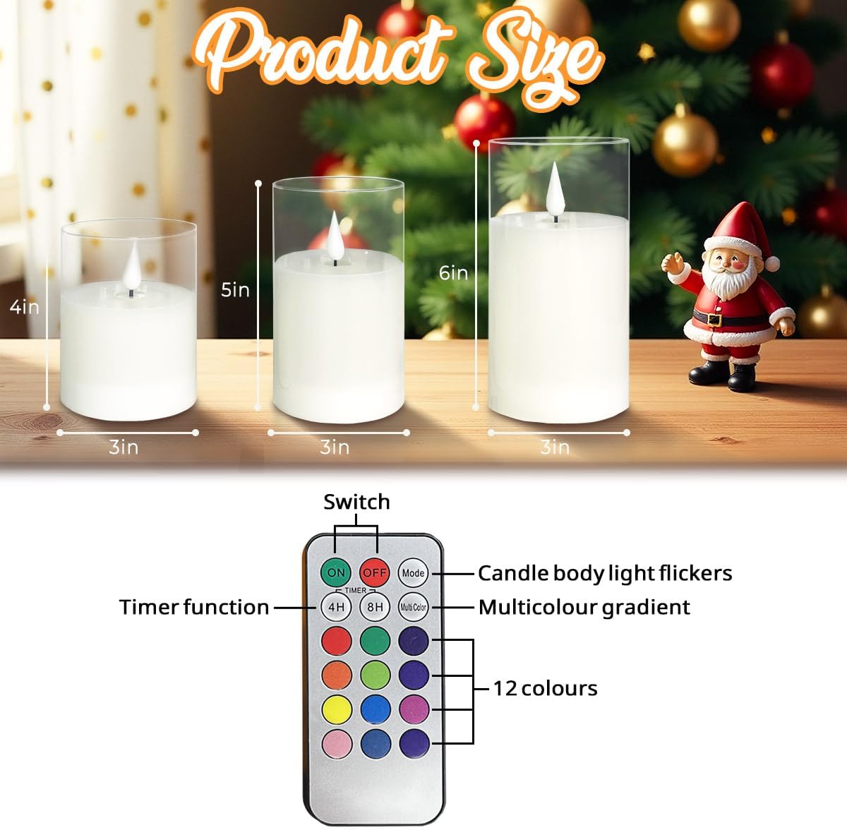 LEDHOLYT Rechargeable Flameless Glass Pillar Candles–Gifts for Women,–Set of 3, Realistic Flickering LED Light,Remote & Timer, Ideal for Living Room, Bedroom & Festival Wedding Home Party Decor