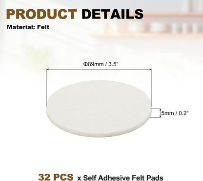 uxcell 32Pcs Non Slip Furniture Pads, 3" Round Self Adhesive Felt Bumpers Noise Reducing Furniture Feet Floor Protector for Chairs Tables Furniture Legs (White 0.2" Thick) - Colors A
