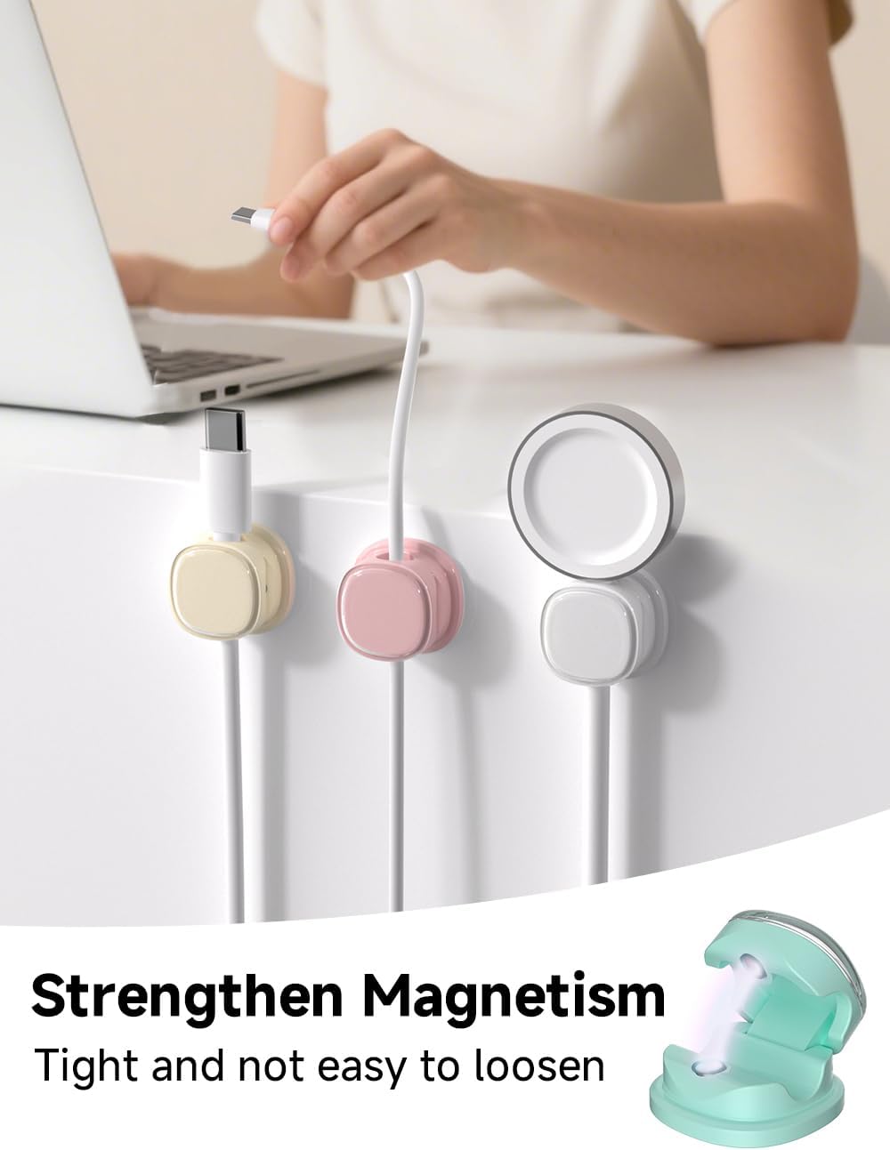 Magnetic Cable Clips, Adjustable Cord Holder Management, Adhesive Wire Keeper Organizer for Home Office Desk Phone PC Car Wall Desktop Nightstand Appliance (9-Pack Black Crystal)