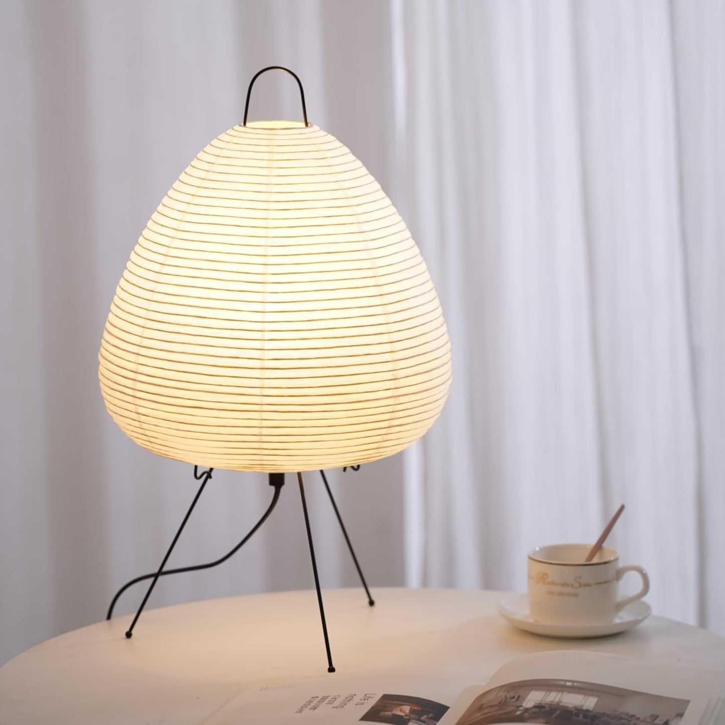 Japanese Noguchi Inspired Table Lamp Zen Rice Paper Lantern with Warm Light for Bedroom Living Room or Office Modern Japandi Decor(Segment)