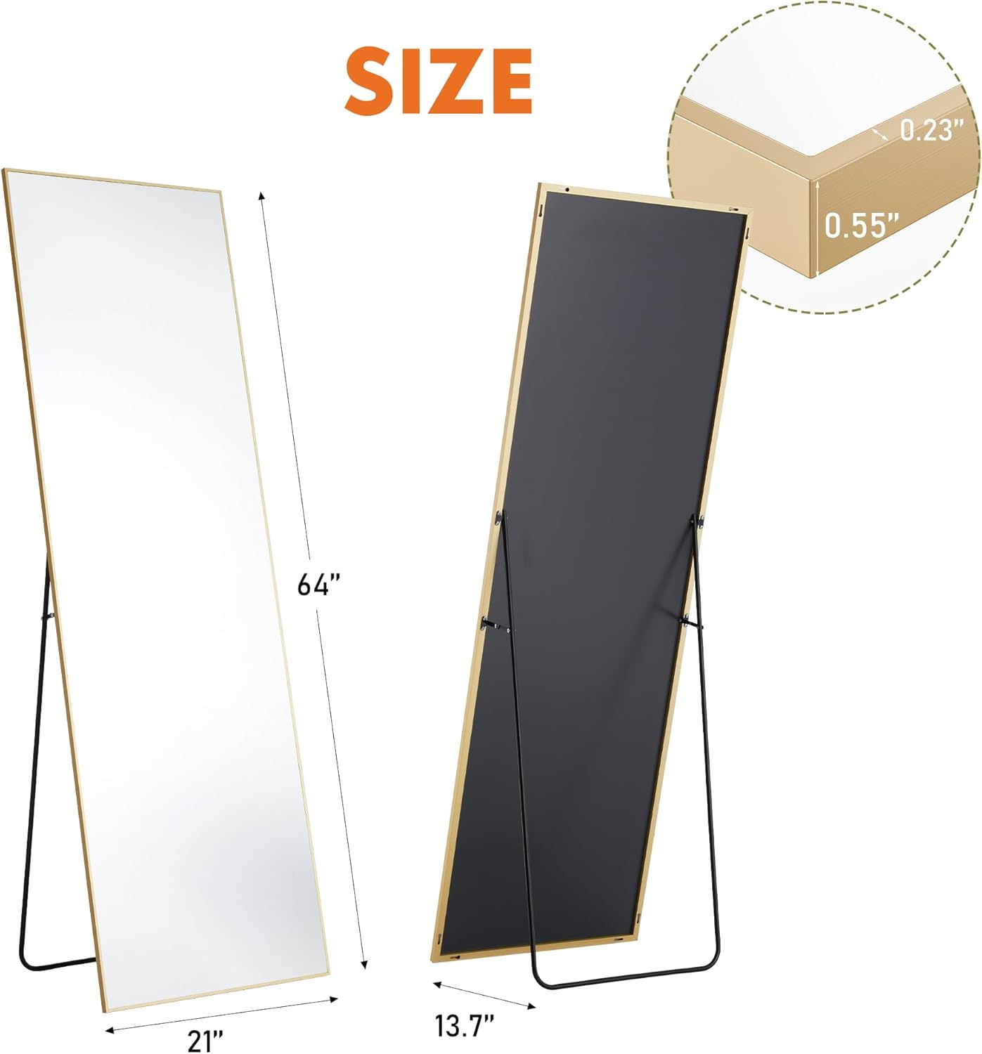 OLIXIS 64"x 21.5" Arched Mirror Full Length, Full Body Mirror with Stand, Hanging or Leaning for Wall, Floor Standing with Shatter-Proof Glass for Bedroom, Living Room, Long, Black