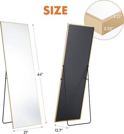 OLIXIS 64"x 21.5" Arched Mirror Full Length, Full Body Mirror with Stand, Hanging or Leaning for Wall, Floor Standing with Shatter-Proof Glass for Bedroom, Living Room, Long, Black