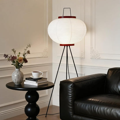 Japanese Rice Paper Floor Lamp, Wabi Sabi Standing Light | Handmade paper shade. Perfect for living room, bedroom, or office. Easy assembly. Size: 51"H x 18"W. Bulb included.