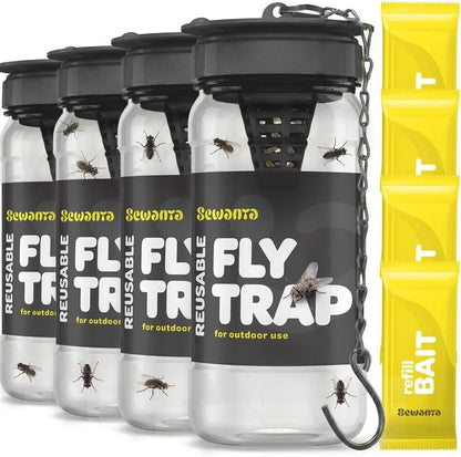 Outdoor Fly Trap [2 Pack] Fly Traps Outdoor with Dissolvable Non-Toxic Bait - Controls Flies for Patios, Hanging Fly Traps with Tie Included