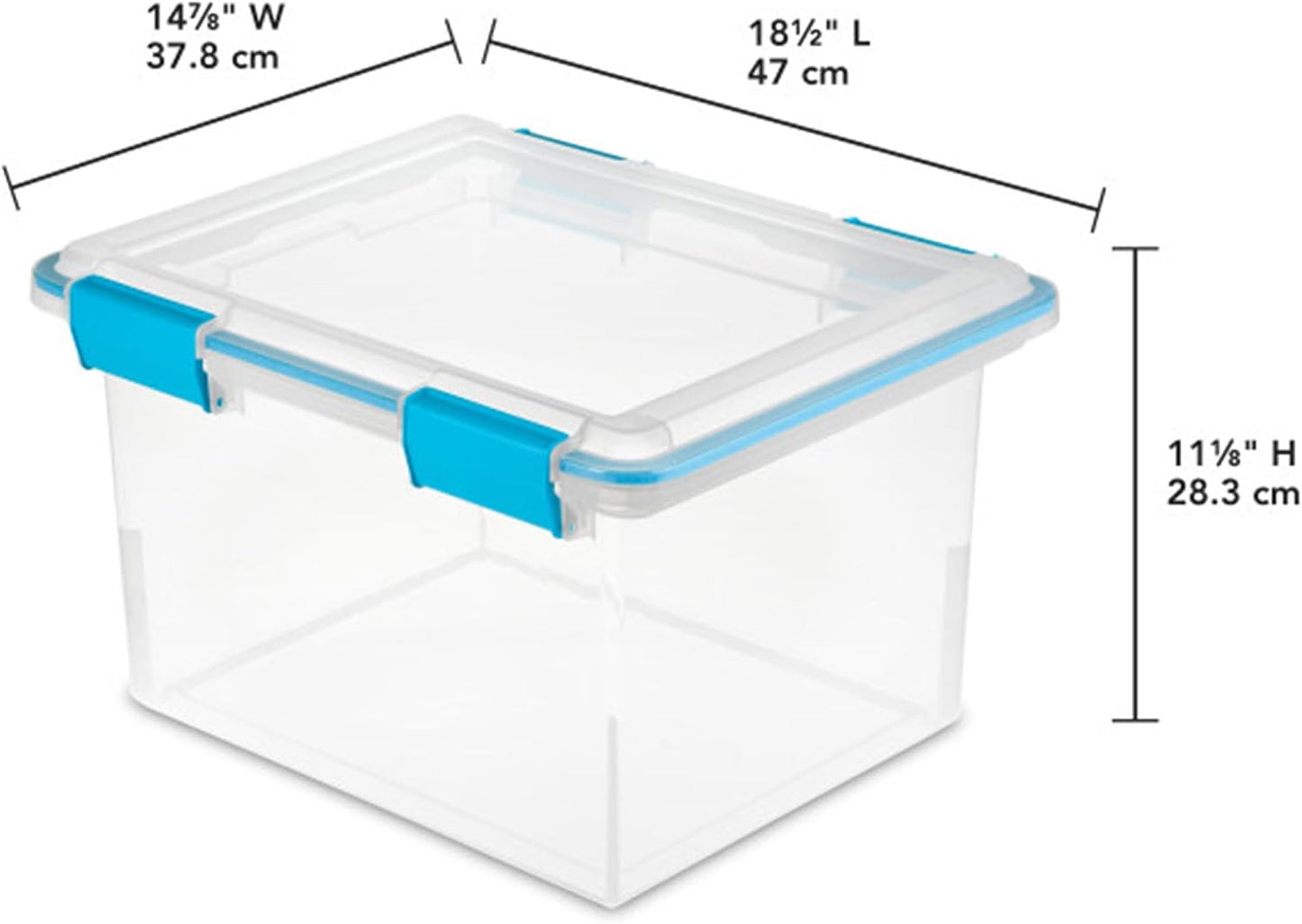 Sterilite 4-Pack Gasket Box, Home Storage Organizer Bins with Lids, 37 Quart – Stackable Clear Plastic Containers for Bedroom, Bathroom, Garage, Basement, or Attic