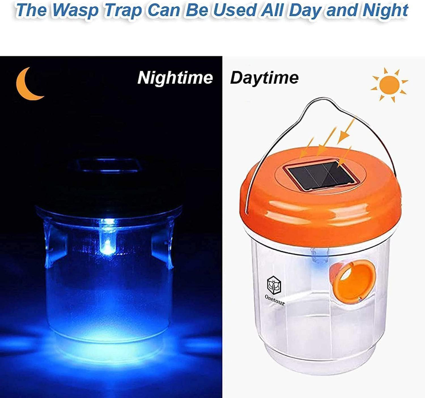 Wasp Trap Outdoor Hanging, Solar Powered Bee Trap Hornets Yellow Jacket Traps Reusable, Bee Wasp Catcher for Garden Patio Yard Orchard, 4 Packs