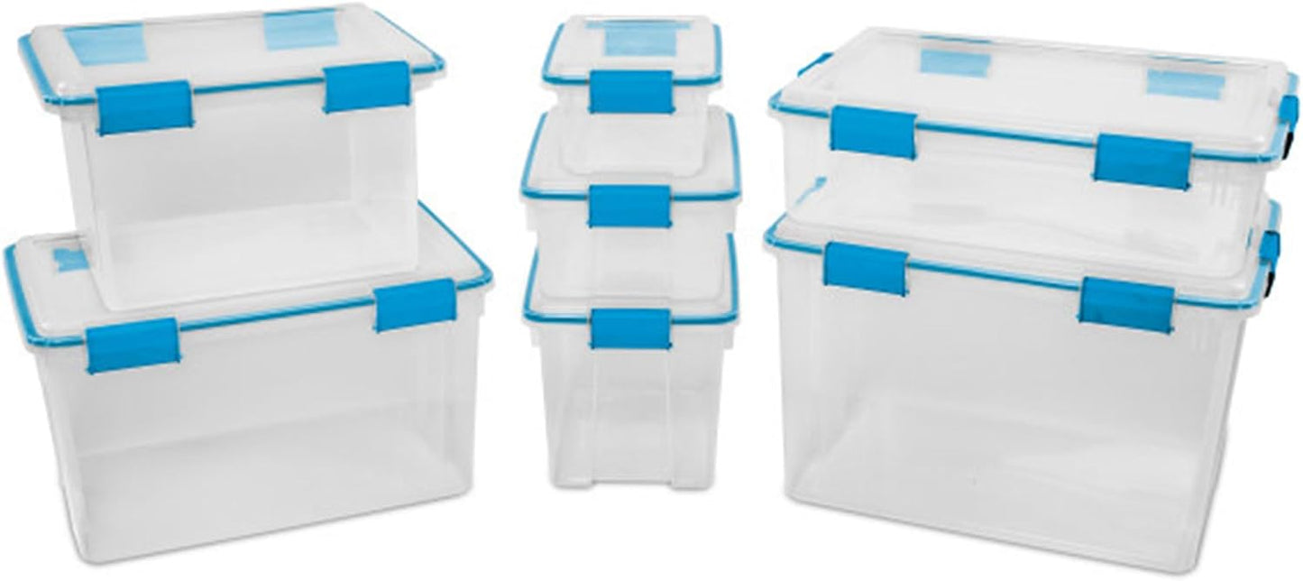 Sterilite 4-Pack Gasket Box, Home Storage Organizer Bins with Lids, 37 Quart – Stackable Clear Plastic Containers for Bedroom, Bathroom, Garage, Basement, or Attic