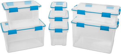 Sterilite 4-Pack Gasket Box, Home Storage Organizer Bins with Lids, 37 Quart – Stackable Clear Plastic Containers for Bedroom, Bathroom, Garage, Basement, or Attic