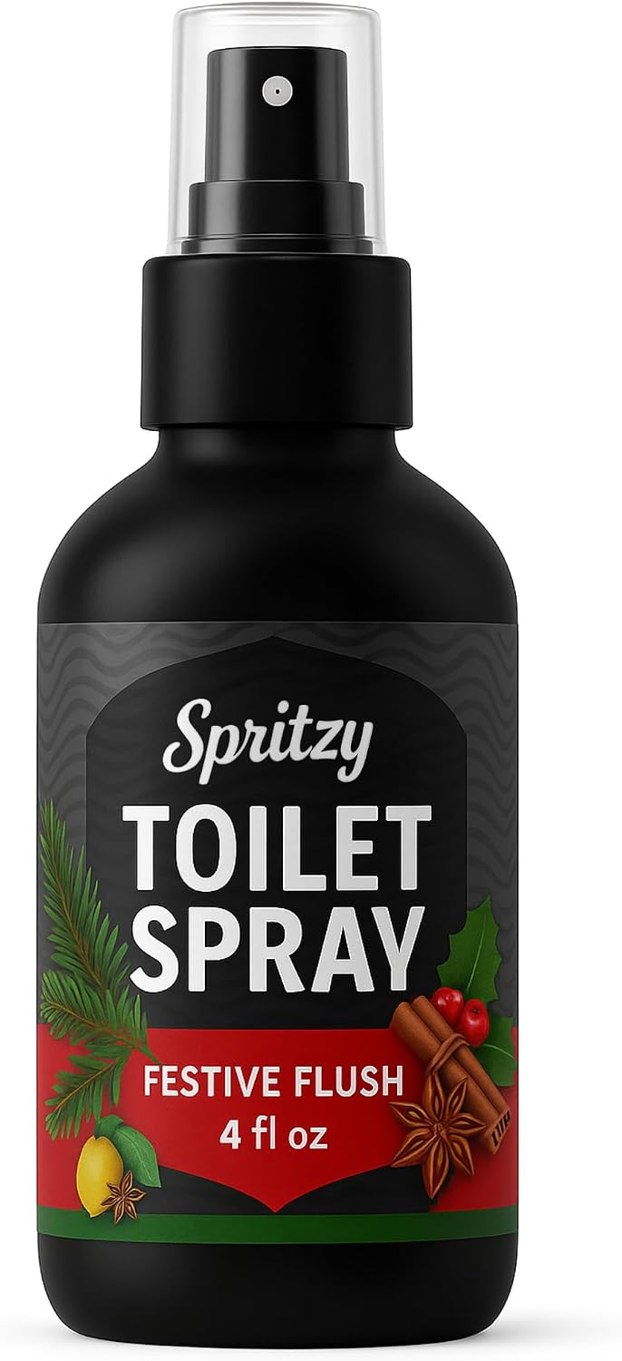 Toilet Spray (4 fl oz) | 600+ Sprays | Poo Spray w/Many Scents – Restroom & Bathroom Odor Eliminator – Essentials for a Fresh, Confident Bathroom (Festive Flush)