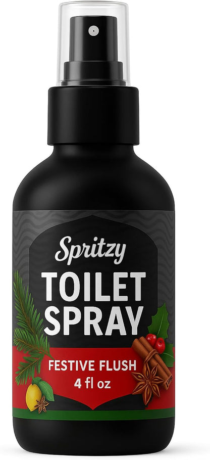 Toilet Spray (4 fl oz) | 600+ Sprays | Poo Spray w/Many Scents – Restroom & Bathroom Odor Eliminator – Essentials for a Fresh, Confident Bathroom (Festive Flush)