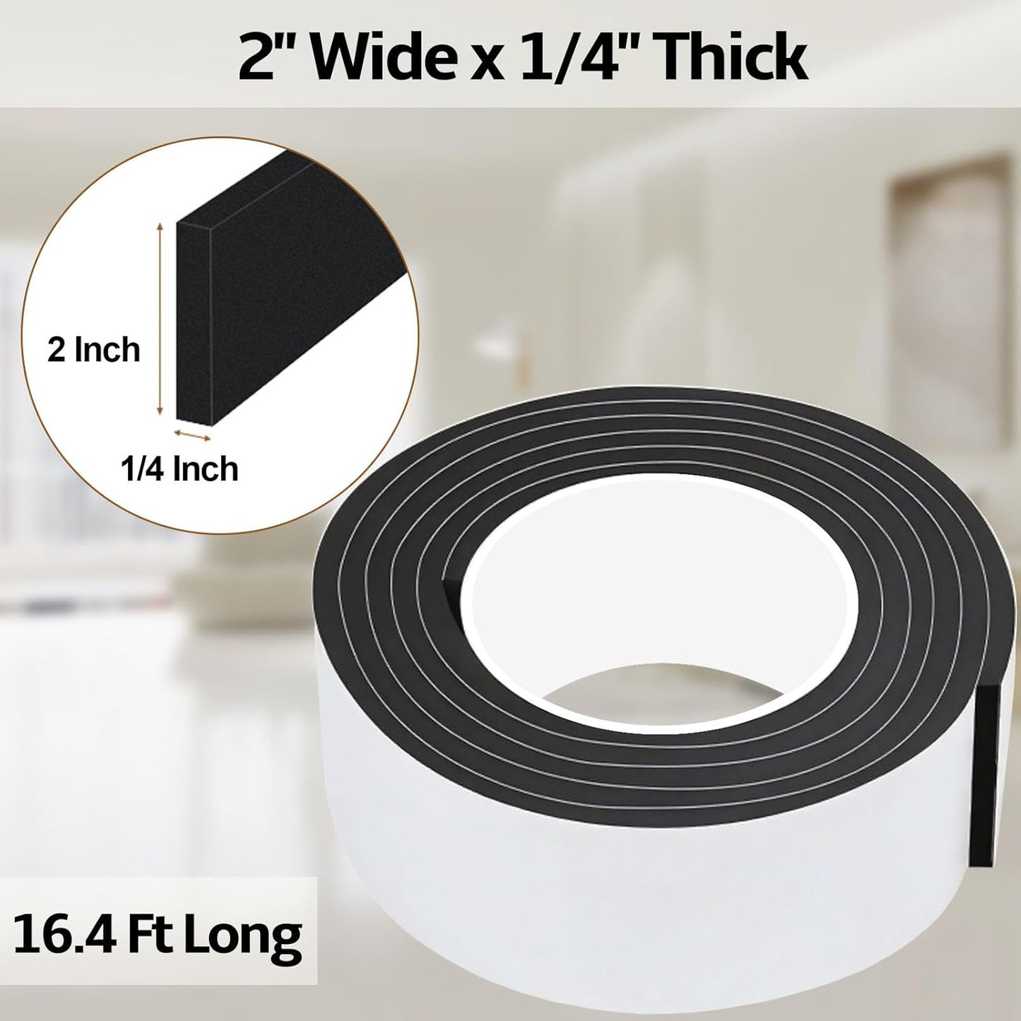 Foam Weather Stripping Door Seal,1 Inch W x 1/17 Inch T x 33 Feet White Window Sealing Tape，Single-Sided Self-Adhesive Insulation Sealing Strip