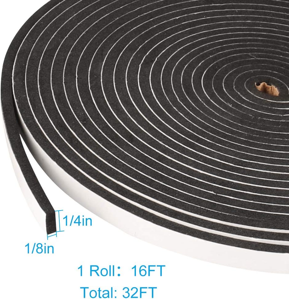 Seal Foam Tape,1/2 Inch W x 1/8 Inch T Weather Stripping for Door and Window,High Density Single Sided Closed Cell Door Insulation Weather Strip, 3 Rolls Total 50FT Black