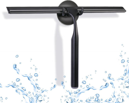 Quntis 10-Inch Matte Black Shower Squeegee for Glass Doors – Stainless Steel with Non-Slip Handle, Replacement Blade & Hook – Ideal for Bathroom, Mirrors, Tiles, and Car Windows