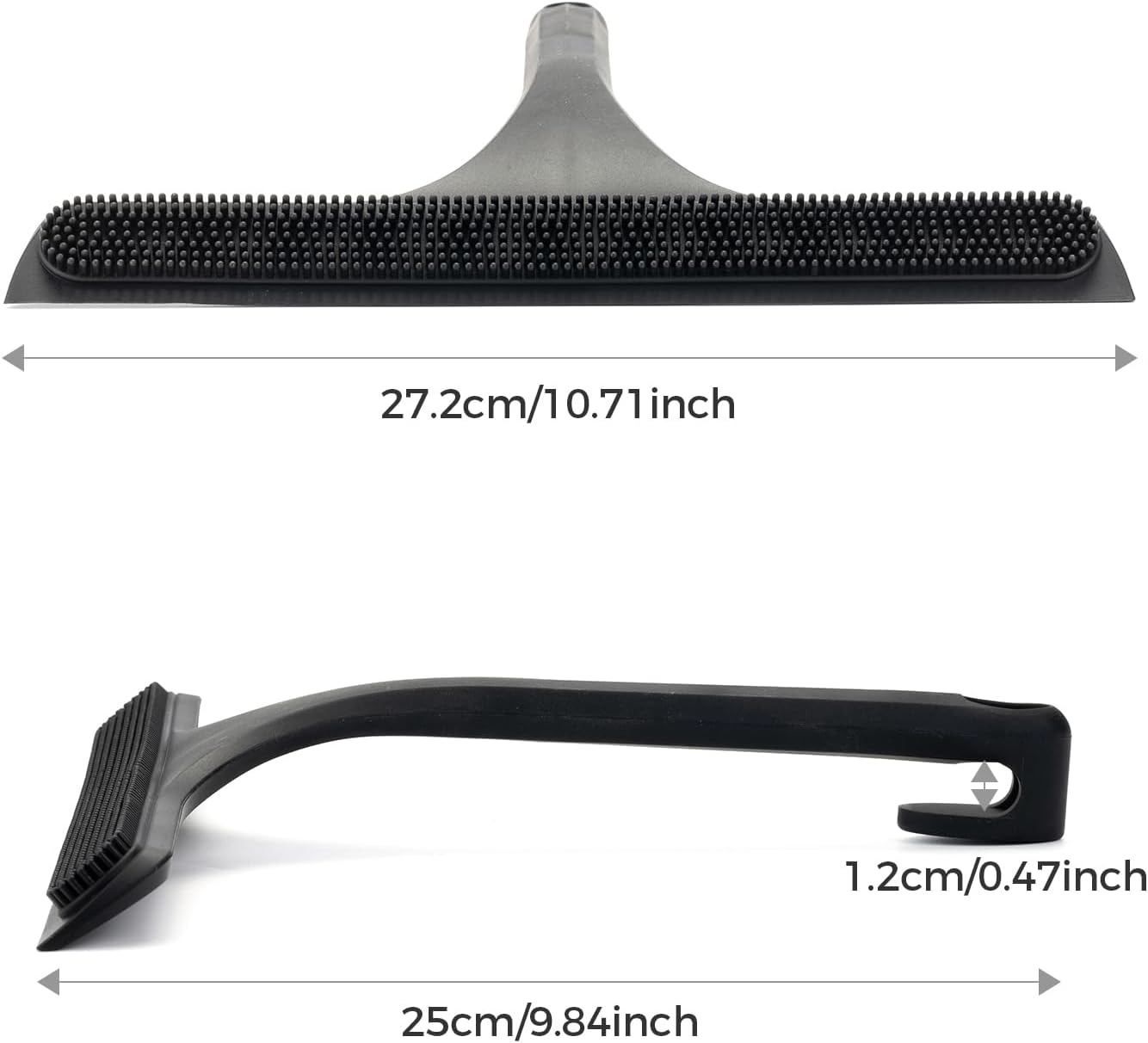 10.7“ Wide All-Purpose Shower Squeegee for Glass Doors, Squeegee for Shower Glass with Hook, Window Squeegee for Home, Small Squeegee for Shower, Bathroom, Car Glass, Mirror (Black)