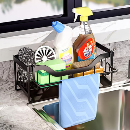 Sink Sponge Holder, Kitchen Sink Caddy Organizer,304 Stainless Steel Dish Sponge Organizer with Auto Drain Tray,Dish Soap Dispenser Brush Holder Storage