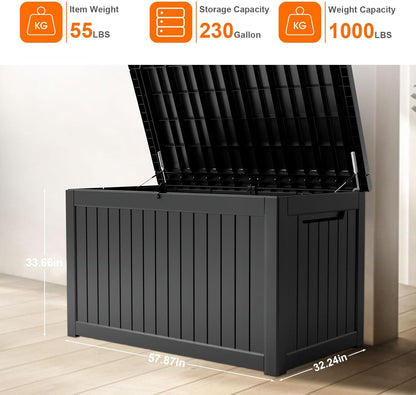 PatioZen 100 Gallon Resin Deck Box, Lockable Patio Outdoor Storage Box for Furniture, Garden Tools and Tools Storage, Waterproof Outside Storage Boxes - Black