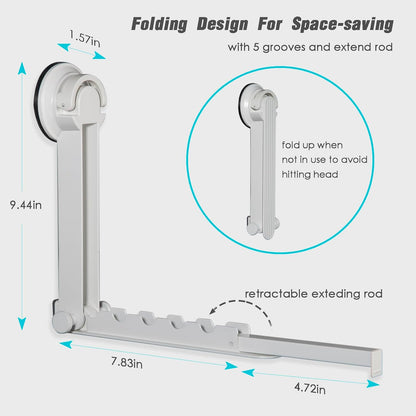Foldaway Clothes Wall Mounted Drying Rack with Suction Cup,All Metal in Space Aluminum, Foldable, Retractable, Portable for Laundry (Grey)