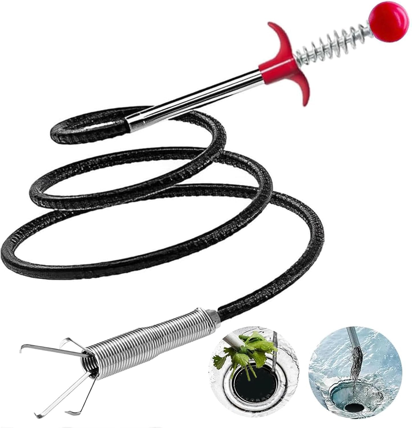 Drain Snake，116" Flexible Grabber Claw Tool Reacher Drain Snake Hair Drain Clog Remover for Toilet Sewer Shower Kitchen Bathroom Tub Clogged Drains Opener Cleaning Tool