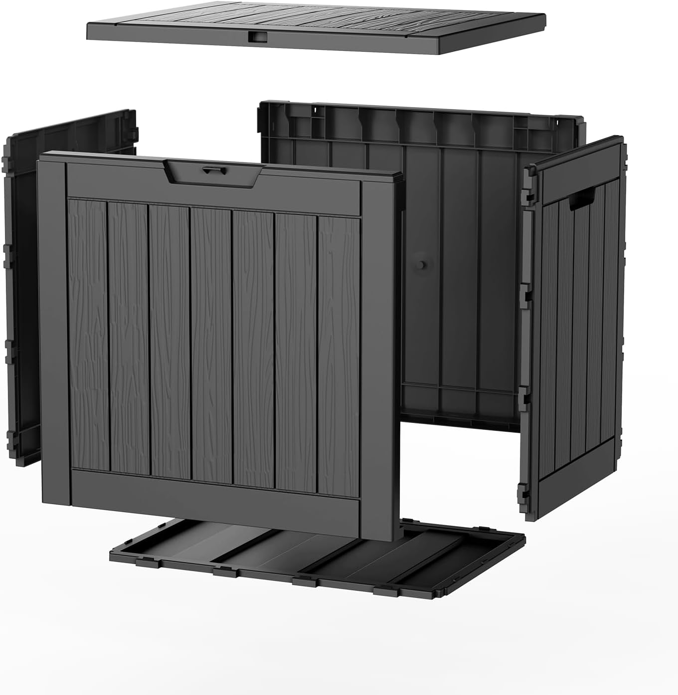 EasyUp 33 Gallon Resin Deck Box Waterproof, UV Resistant Outdoor Storage Box for Delivery, Porch, Patio and Garden, Stripe Black